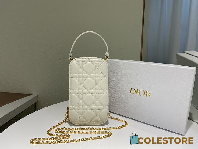 Lady Diaor Phone Holder Cannage Lambskin In White S0872 Size 18x10.5x2.5cm - 1