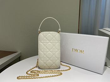 Lady Diaor Phone Holder Cannage Lambskin In White S0872 Size 18x10.5x2.5cm