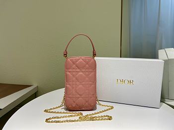 Lady Dior Phone Holder Cannage Lambskin In Pink S0872 Size 18x10.5x2.5cm