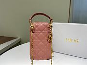 Lady Dior Phone Holder Cannage Lambskin In Pink S0872 Size 18x10.5x2.5cm - 6