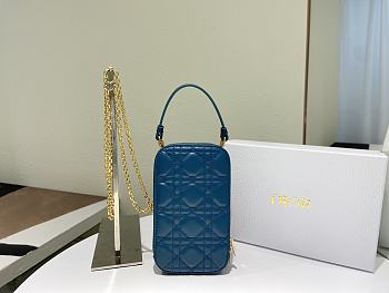Lady Dior Phone Holder Cannage Lambskin In Blue S0872 Size 18x10.5x2.5cm