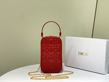 Lady Dior Phone Holder Cannage Lambskin In Red S0872 Size 18x10.5x2.5cm