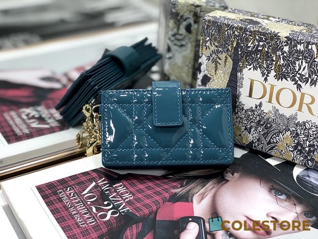 Lady Dior 5 Gusset Card Holder Black Patent Cannage Calfskin S0074 Size 10.5x 6x3 cm - 1