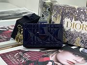 Lady Dior 5 Gusset Card Holder Blue Patent Cannage Calfskin S0074 Size 10.5x 6x3 cm - 1