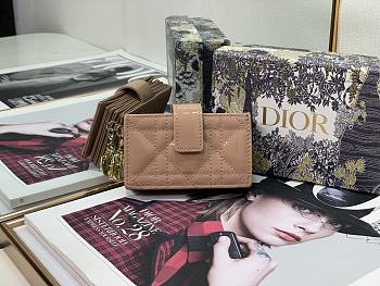 Lady Dior 5 Gusset Card Holder Beige Patent Cannage Calfskin S0074 Size 10.5x 6x3 cm