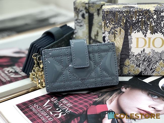 Lady Dior 5 Gusset Card Holder Blue Sky Patent Cannage Calfskin S0074 Size 10.5x 6x3 cm - 1