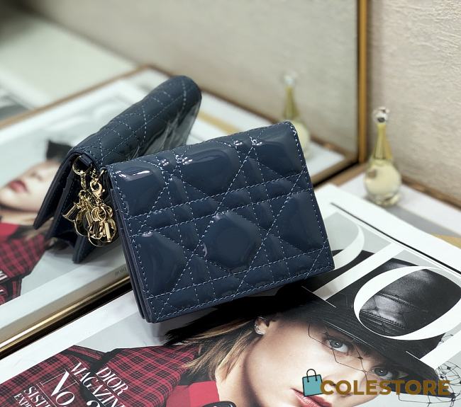 Mini Dior Lady Small Wallet Blue Patent S0178 Size 11x8.5x3 cm - 1