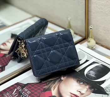 Mini Dior Lady Small Wallet Blue Patent S0178 Size 11x8.5x3 cm