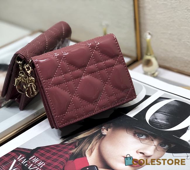 Mini Dior Lady Small Wallet Pink Patent S0178 Size 11x8.5x3 cm - 1