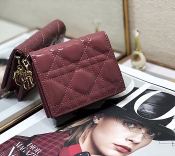 Mini Dior Lady Small Wallet Pink Patent S0178 Size 11x8.5x3 cm
