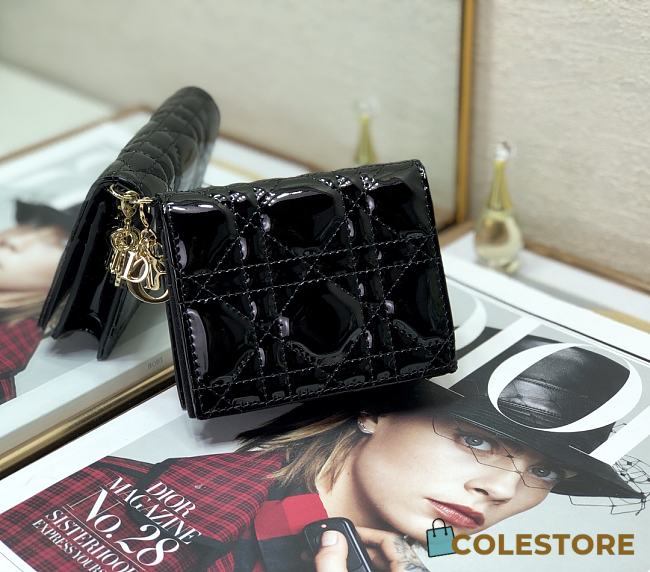 Mini Dior Lady Small Wallet Black Patent S0178 Size 11x8.5x3 cm - 1