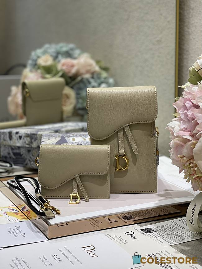 Dior Vertical Saddle Pouch In Creame S5641 18.5x12x7.5cm & 12x7.5cm - 1