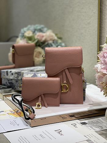 Dior Vertical Saddle Pouch In Pink S5641 18.5x12x7.5cm & 12x7.5cm
