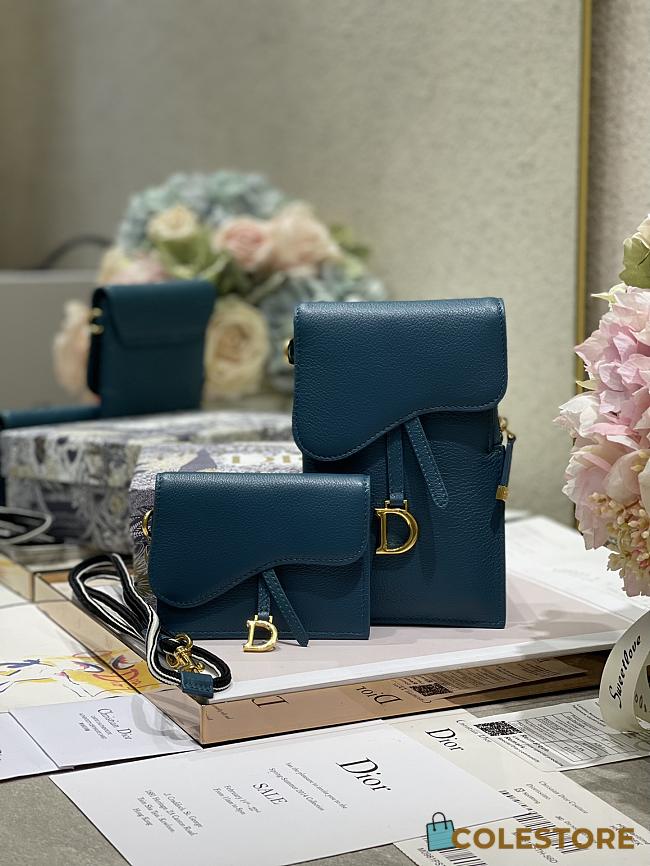 Dior Vertical Saddle Pouch In Navy Blue S5641 18.5x12x7.5cm & 12x7.5cm - 1