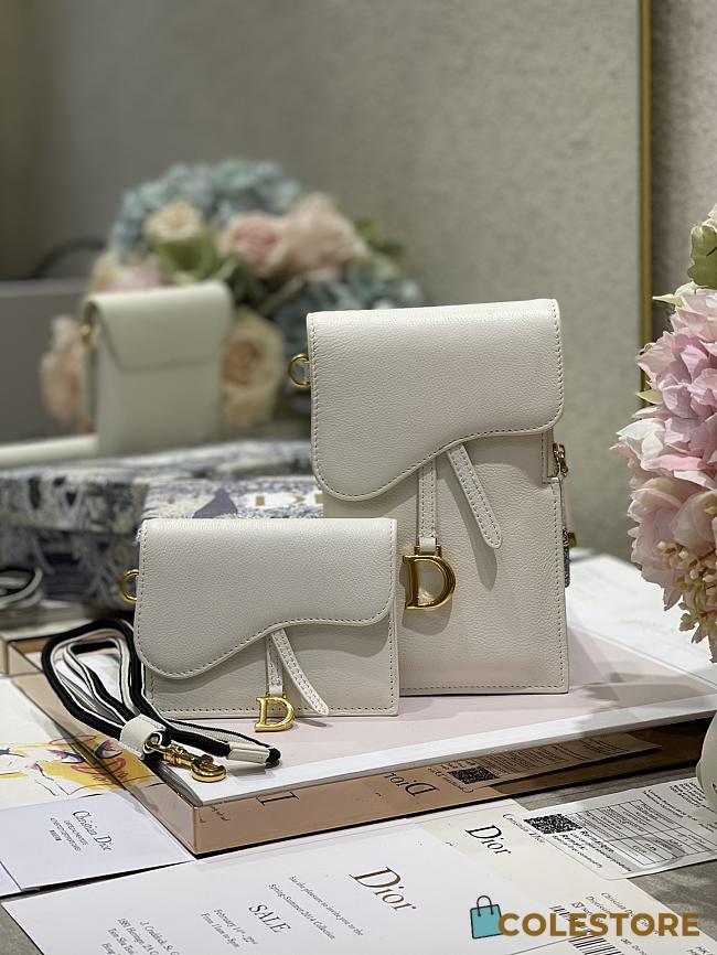 Dior Vertical Saddle Pouch In White S5641 18.5x12x7.5cm & 12x7.5cm - 1