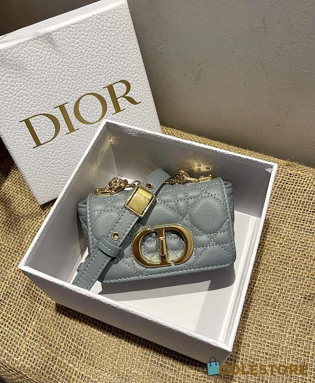 Small Dior Caro Bag Cloud Blue Cannage Calfskin M9241 Size 14x8x4cm - 1