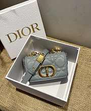 Small Dior Caro Bag Cloud Blue Cannage Calfskin M9241 Size 14x8x4cm - 1