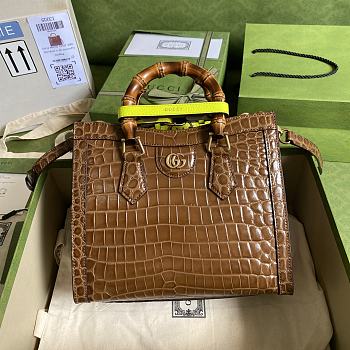 Gucci Diana Mini Borsa Shopping With Crocodile Brown Leather 660195 20cm