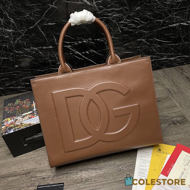 Dolce & Gabbana Embossed-Logo Leather Tote Bag BB702 Size 36x28.5x13cm - 1