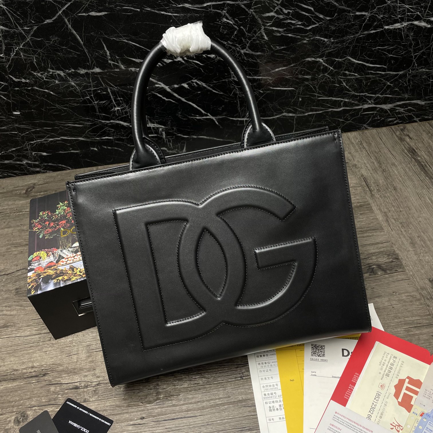 Dolce & Gabbana Logo Embossed Top Handle Tote in Black Womens Bags Top-handle bags 