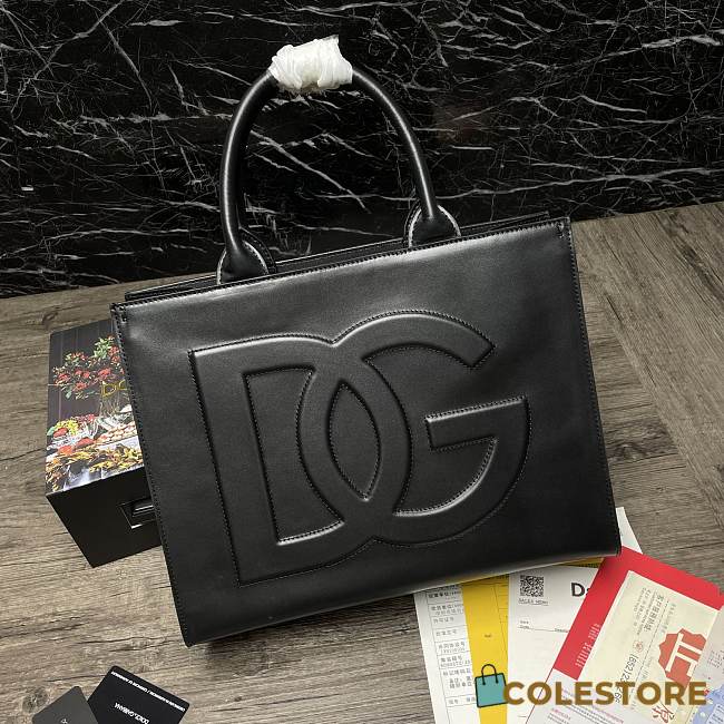 Dolce & Gabbana Embossed-Logo Leather Tote Bag In Black BB702 Size 36x28.5x13cm - 1