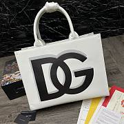 Dolce & Gabbana Embossed-Logo Leather Tote Bag In White BB702 Size 36x28.5x13cm - 1