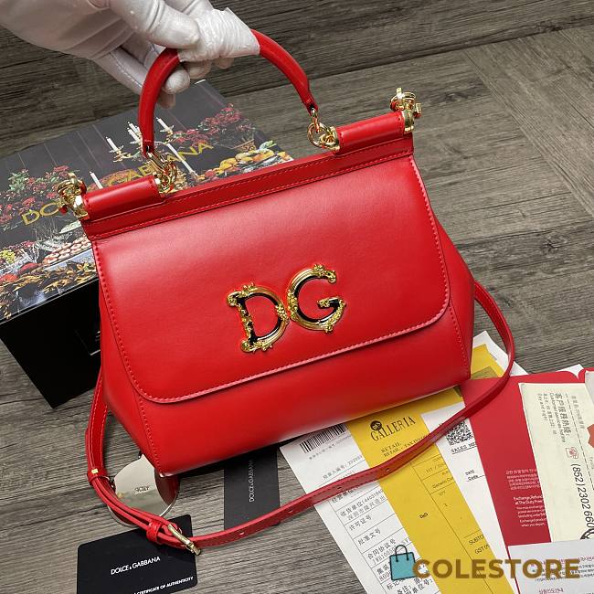 Dolce & Gabbana Sicily Print Logo Bag In Red BB600 Size 25X20X12cm - 1