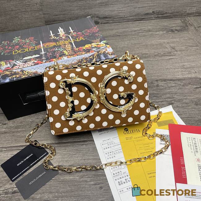 Dolce & Gabbana DG Girls Logo-Embellished In Brown Polka Dot Leather Shoulder Bag BI141 Size 21x5x13.5cm - 1