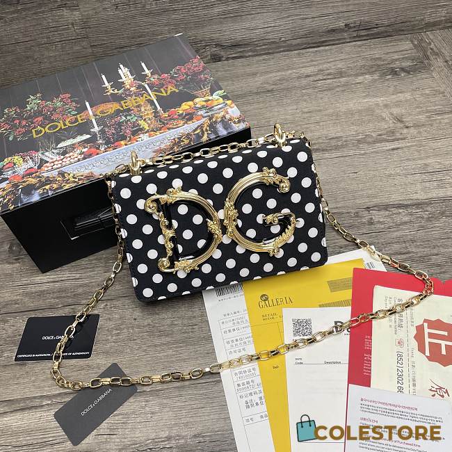Dolce & Gabbana DG Girls Logo-Embellished In Black Polka Dot Leather Shoulder Bag BI141 Size 21x5x13.5cm - 1