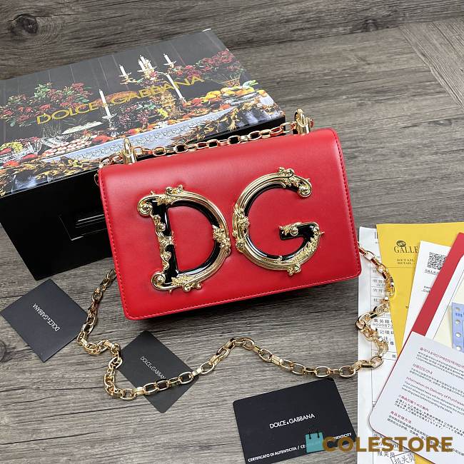 Dolce & Gabbana DG Girls Logo-Embellished In Red Leather Shoulder Bag BI141 Size 21x5x13.5cm - 1