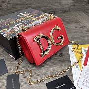 Dolce & Gabbana DG Girls Logo-Embellished In Red Leather Shoulder Bag BI141 Size 21x5x13.5cm - 2