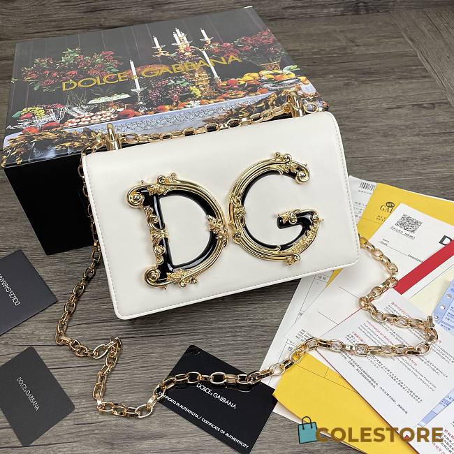 Dolce & Gabbana DG Girls Logo-Embellished In White Leather Shoulder Bag BI141 Size 21x5x13.5cm - 1