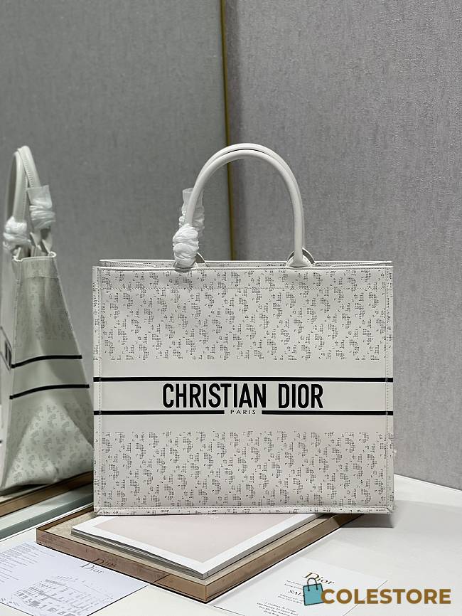 Dior Book Tote Bayadere In White Size 41x32cm - 1