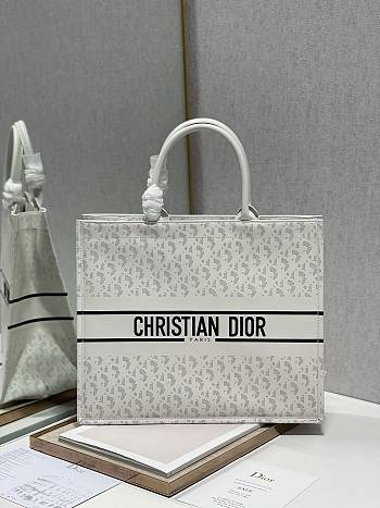 Dior Book Tote Bayadere In White Size 41x32cm