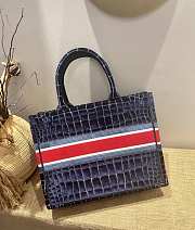 Dior Book Tote Bayadere In Blue Velvet Leather Size 41x32cm - 3
