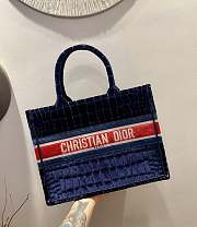 Dior Book Tote Bayadere In Blue Velvet Leather Size 41x32cm - 2