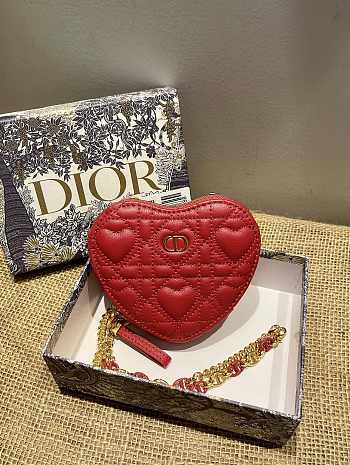 Dioramour Dior Caro Heart Pouch With Red Chain S5097 11x10x1.5cm