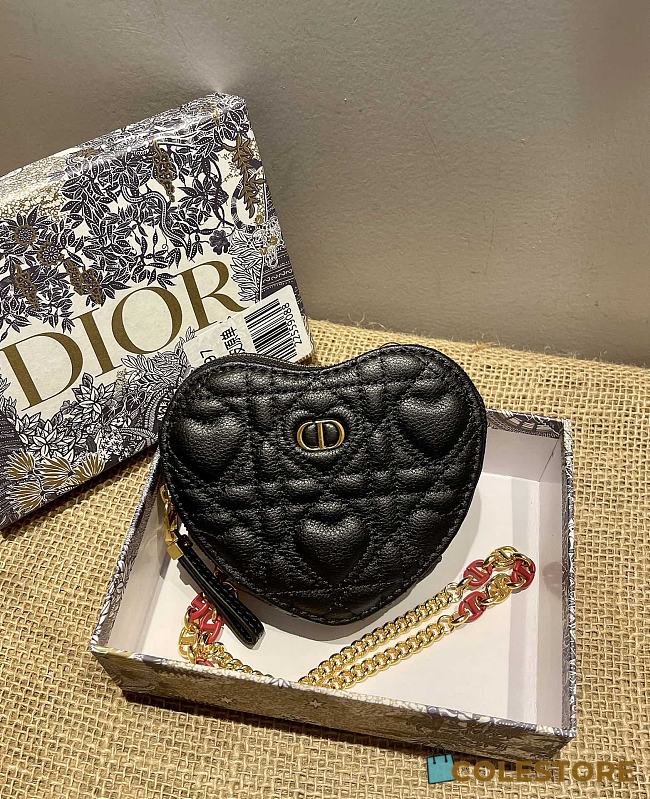 Dioramour Dior Caro Heart Pouch With Black Chain S5097 11x10x1.5cm - 1