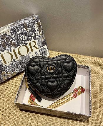 Dioramour Dior Caro Heart Pouch With Black Chain S5097 11x10x1.5cm
