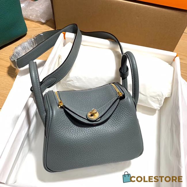 Hermes Mini Lindy Blue Gray Calfskin H082607 19cm  - 1