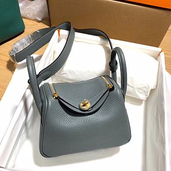 Hermes Mini Lindy Blue Gray Calfskin H082607 19cm 