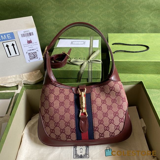 Gucci Jackie 1961 Small Shoulder Bag In Burgundy GG Canvas ‎636706 Size 28x19x4.5cm - 1