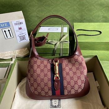Gucci Jackie 1961 Small Shoulder Bag In Burgundy GG Canvas ‎636706 Size 28x19x4.5cm
