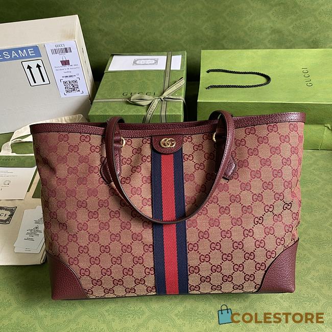 Gucci Ophidia Medium Tote With Web In Burgundy GG Canvas 631685 Size 38x28x14cm - 1