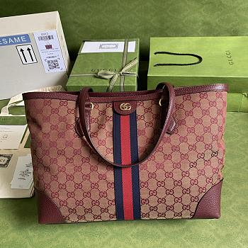 Gucci Ophidia Medium Tote With Web In Burgundy GG Canvas 631685 Size 38x28x14cm