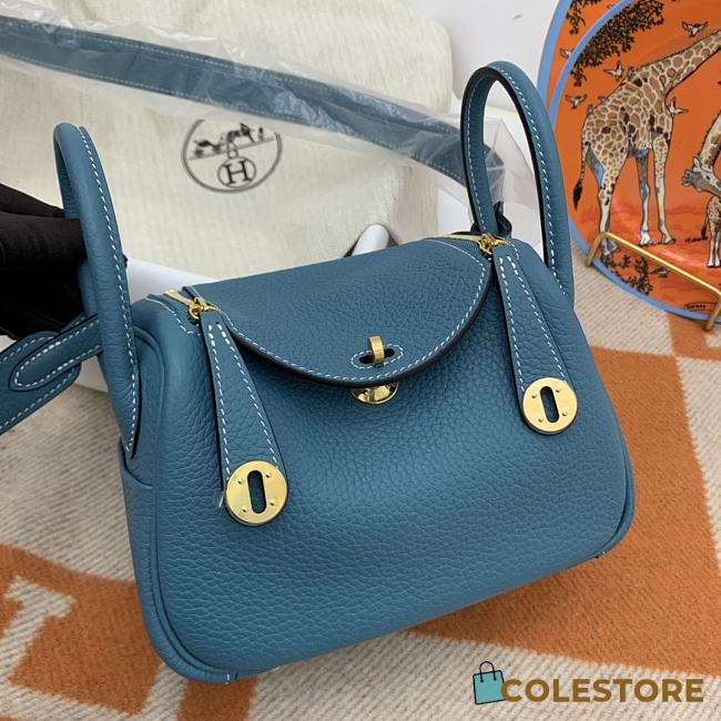 Hermes Mini Lindy Blue Calfskin H082607 19cm - 1