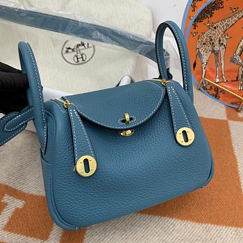 Hermes Mini Lindy Blue Calfskin H082607 19cm