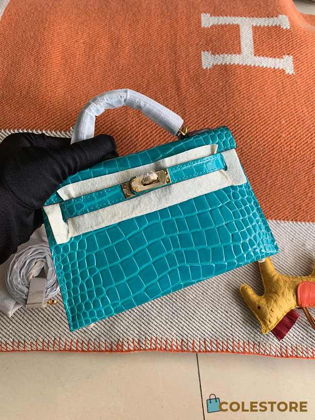 Hermes Mini Kelly In Navy Blue Crocodile Leather 19 cm - 1