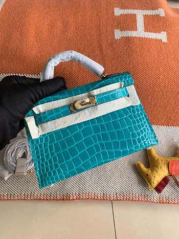 Hermes Mini Kelly In Navy Blue Crocodile Leather 19 cm