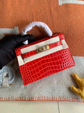 Hermes Mini Kelly In Red Crocodile Leather 19 cm